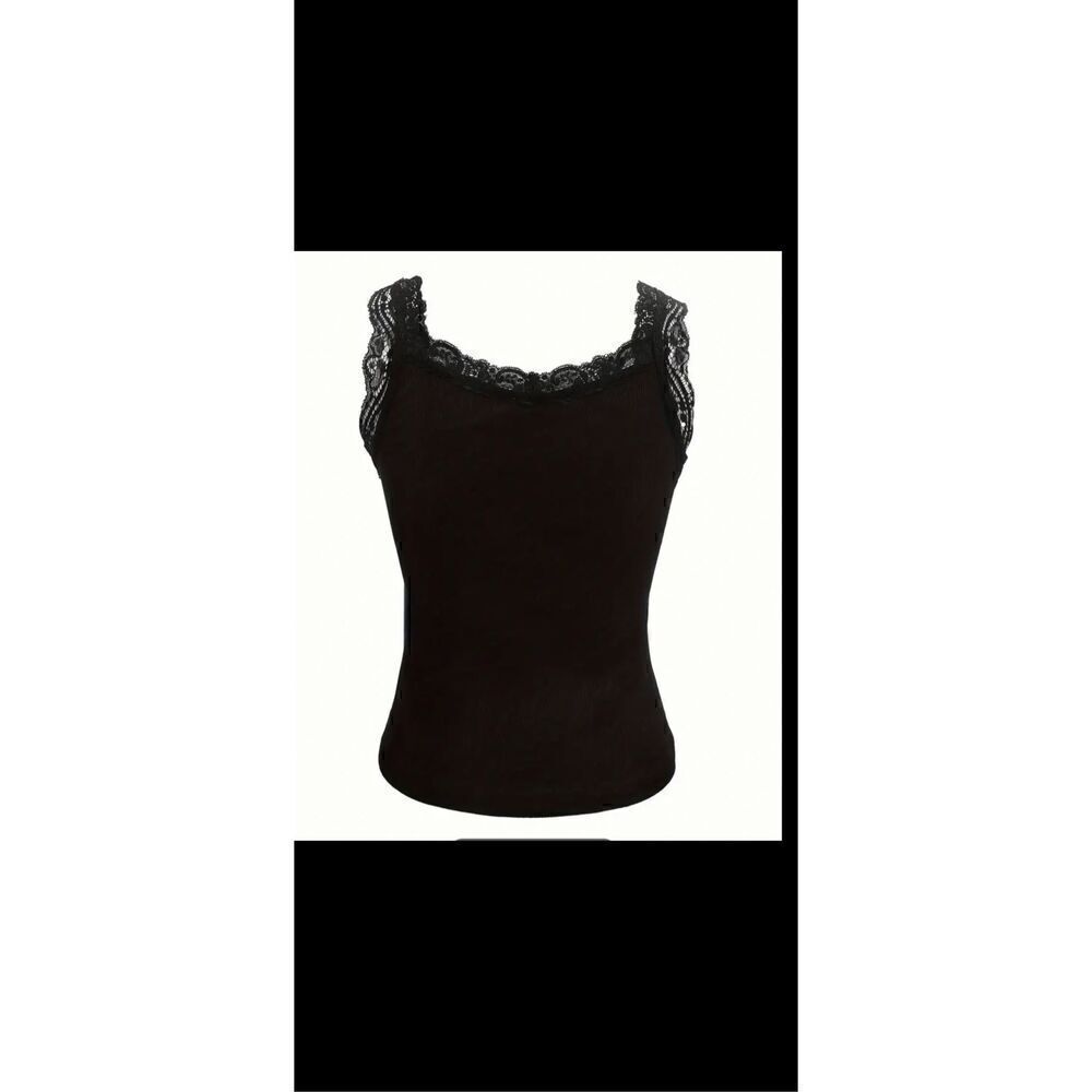 Black lace tank top with skull earrings to match. Size lg - Picture 3 of 10